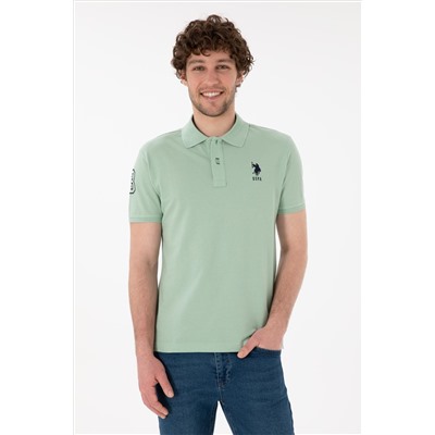 Erkek Slim Fit Polo Yaka Su Yeşili Basic Tişört