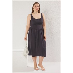 Trendyol Curve Antrasit Modal Yumuşak Midi Dokuma Büyük Beden Elbise TBBSS25AH00134
