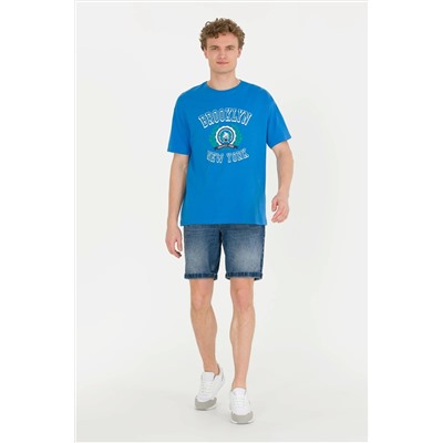 Erkek Saks Comfort Bisiklet Yaka Tişört