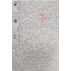 Kadın Gri Melanj Basic Polo Yaka Tişört