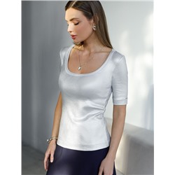 Футболка облегающая из хлопка в рубчик с U вырезом и матовым покрытием металлик