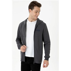 Erkek Antrasit Kapüşonlu Örme Hırka