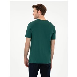 Koyu Yeşil %100 Pamuk Slim Fit Bisiklet Yaka Basic Tişört