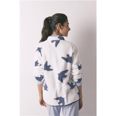 Bata corta borreguito blanco estampado pájaros