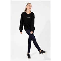 Kadın Siyah Bisiklet Yaka Sweatshirt