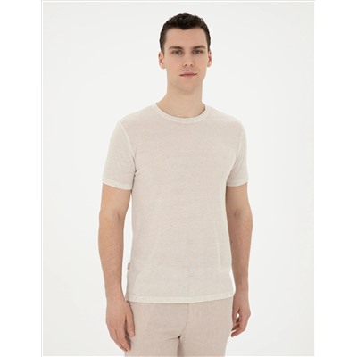 Bej Slim Fit Basic Tişört