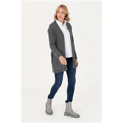 Kadın Gri Melanj Triko Hırka