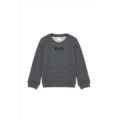 Erkek Çocuk Antrasit Melanj Basic Bisiklet Yaka Sweatshirt
