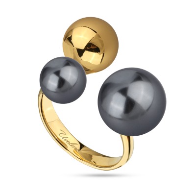 Кольцо Просекко (Майорка 8-12 мм темно-серая; покрытие золото), Есть комплект