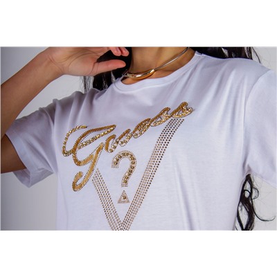 Футболка "Guess" с треугольником стразы, камешки, бусины