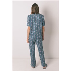 Pijama camisero largo flores verde