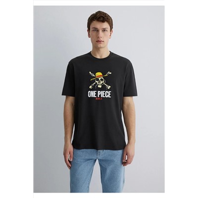 Mavi One Piece Baskılı Antrasit Tişört Loose Fit / Bol Rahat Kesim 0612662-70092
