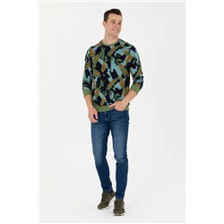 Erkek Yeşil Bisiklet Yaka Sweatshirt