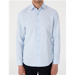 Açık Mavi Slim Fit Uzun Kollu Armürlü Gömlek
