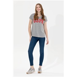 Kadın Gri Melanj Bisiklet Yaka Tişört