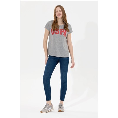 Kadın Gri Melanj Bisiklet Yaka Tişört