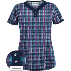 UA Plaid Deep Ocean Scrub Top