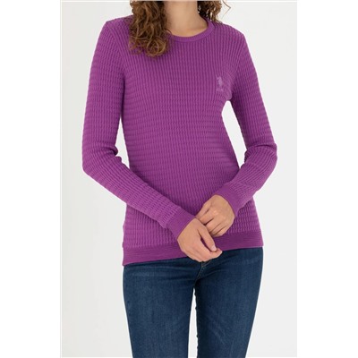 Kadın Violet Bisiklet Yaka Basic Kazak