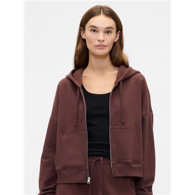 Relaxed Cropped Fleece Zip Hoodie