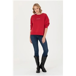 Kadın Kırmızı Bisiklet Yaka Sweatshirt