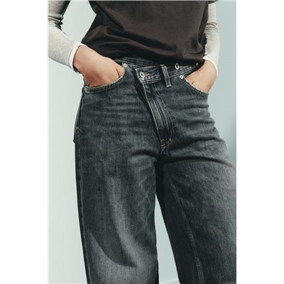 JEANS TRF WIDE LEG CINTURA CRUZADA TIRO ALTO