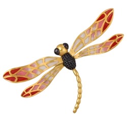 Брошь Стрекоза 10см (эмаль красная, розовая; покрытие матовое золото), Есть комплект