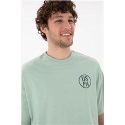 Erkek Oversize Fit Bisiklet Yaka Su Yeşili Tişört