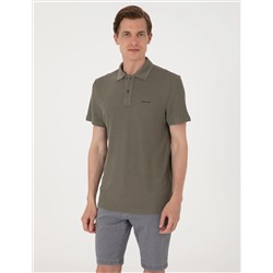 Haki Slim Fit Örme Dokulu Polo Yaka Tişört