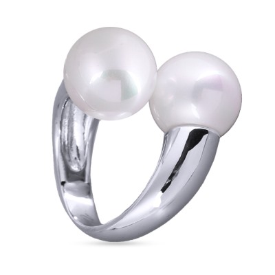 Кольцо Дуэт (Майорка 14мм белая; покрытие родий), Есть комплект