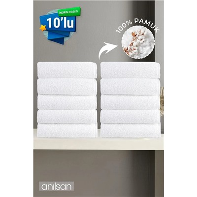 Anılsan, 10'lu Beyaz El Havlusu - 50x90 Cm, 225 Gr, %100 Pamuk, Spa Ve Otel Havlusu, Günlük Kullanıma Uygun