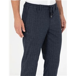 Lacivert Ekstra Slim Fit Çizgili Kumaş Pantolon