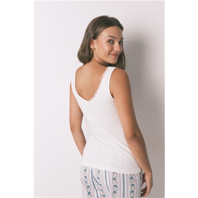 Camiseta tirantes algodón blonda blanco