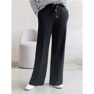 Прямые трикотажные брюки на резинке из футера двухнитки эластичные