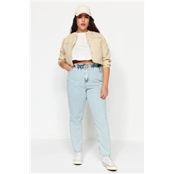 Trendyol Curve Mavi Yüksek Bel Beli Lastikli Mom Jeans TBBSS22JE00009