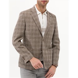 Açık Kahverengi Slim Fit Yün Keten Karışımlı Ekose Ceket