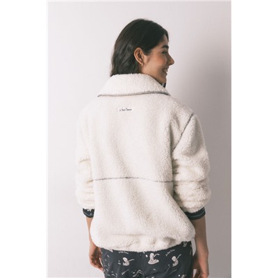 Bata corta sherpa blanca estampado El Principito