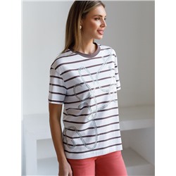 Свободная футболка в широкую полоску с принтом из премиального хлопка с эластаном