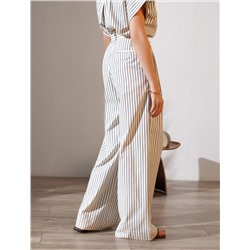 Брюки палаццо в полоску из легкого хлопкового поплина