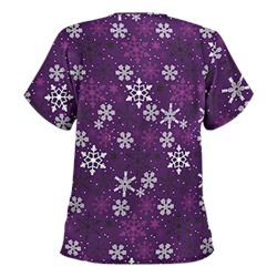 UA Sassy Snowflakes Eggplant Print Scrub Top