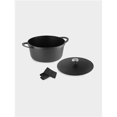 Кастрюля, 28 см, 6.3 л, с крышкой, с покрытием, алюминий, чёрная, Agile