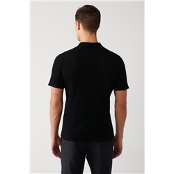 Siyah Pamuklu Polo Yaka Regular Fit Standart Kesim İnce Triko T-Shirt