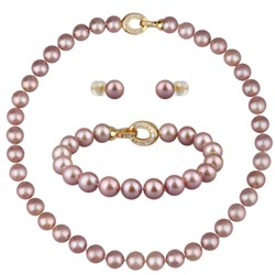 Комплект Эдисон пыльная роза (жемчуг 10-12мм; покрытие золото) 44-46см