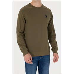 Erkek Haki Bisiklet Yaka Basic Sweatshirt
