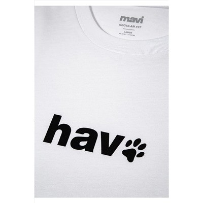 Mavi Hav Baskılı Beyaz Tişört Regular Fit / Normal Kesim 0612759-620
