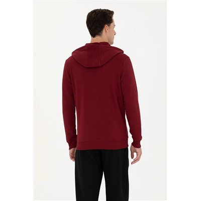 Erkek Bordo Kapüşonlu Örme Hırka