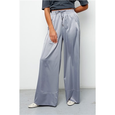 Брюки палаццо на резинке атласные 398GRY