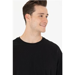 Erkek Siyah Oversize Bisiklet Yaka Tişört