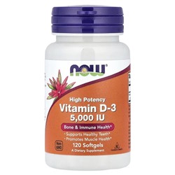 NOW Foods, Vitamin D-3, High Potency, 125 mcg (5,000 IU), 120 Softgels