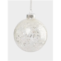 Игрушка елочная, 8 см, 2 шт, стекло/пайетки, серебристая, Шар с узором, New year