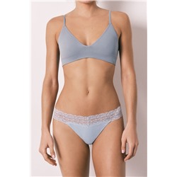 Tanga lisa algodón y encaje azul